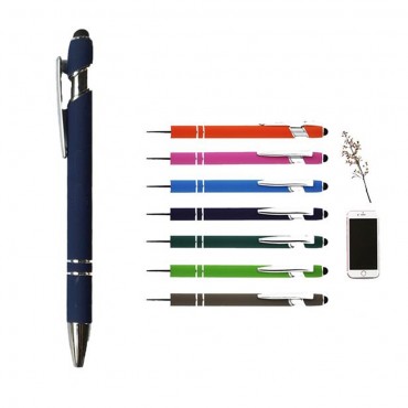 Rubberized Soft Touch Ballpoint Pen with Stylus Tip
