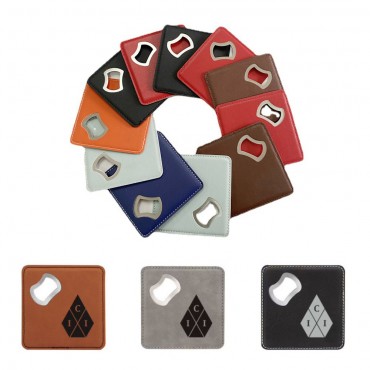 2-in-1 Square PU Coaster & Bottle Opener