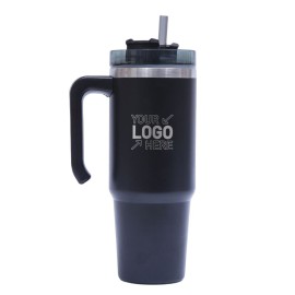 30 OZ Double Walls Stainless Steel Auto Tumbler With Straw And Handle