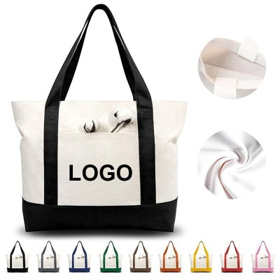 Canvas Tote Bag With External Pocket