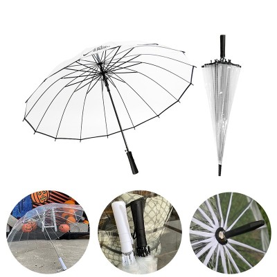 16 Bone Transparent Long-Handle Straight Umbrella